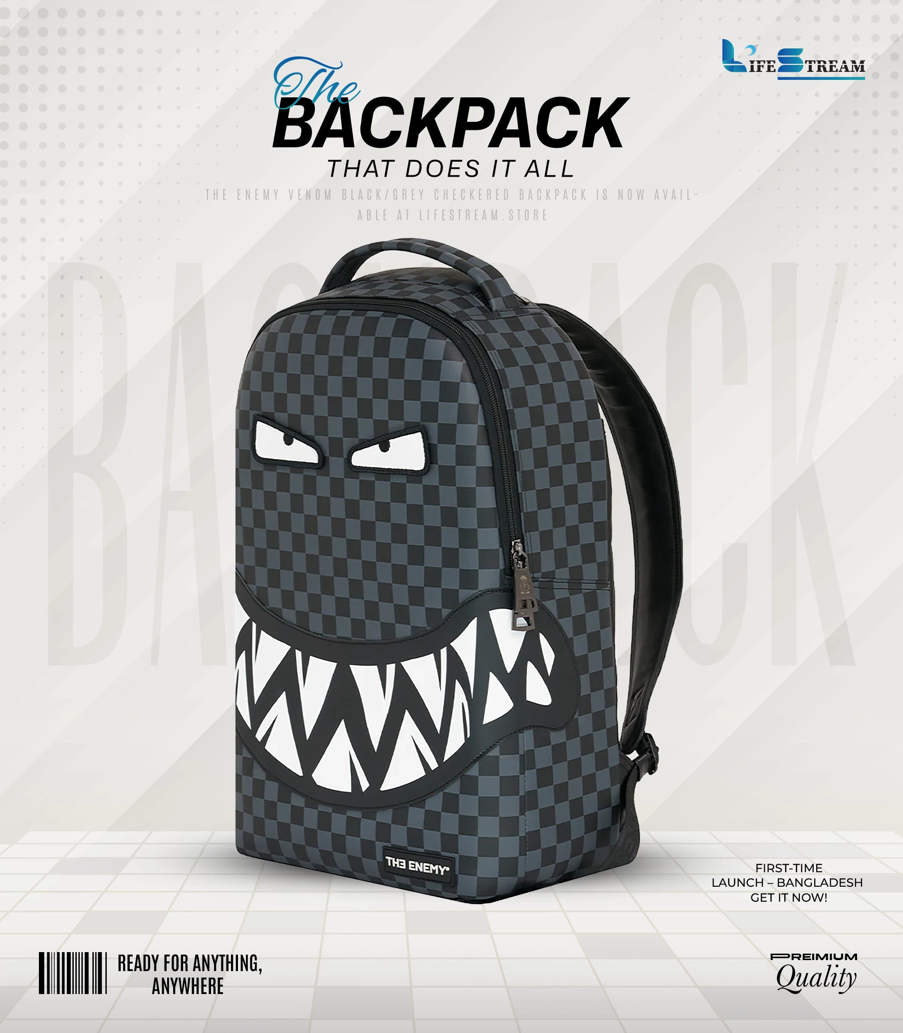 The Enemy Eyes Black/Grey Checkered Backpack